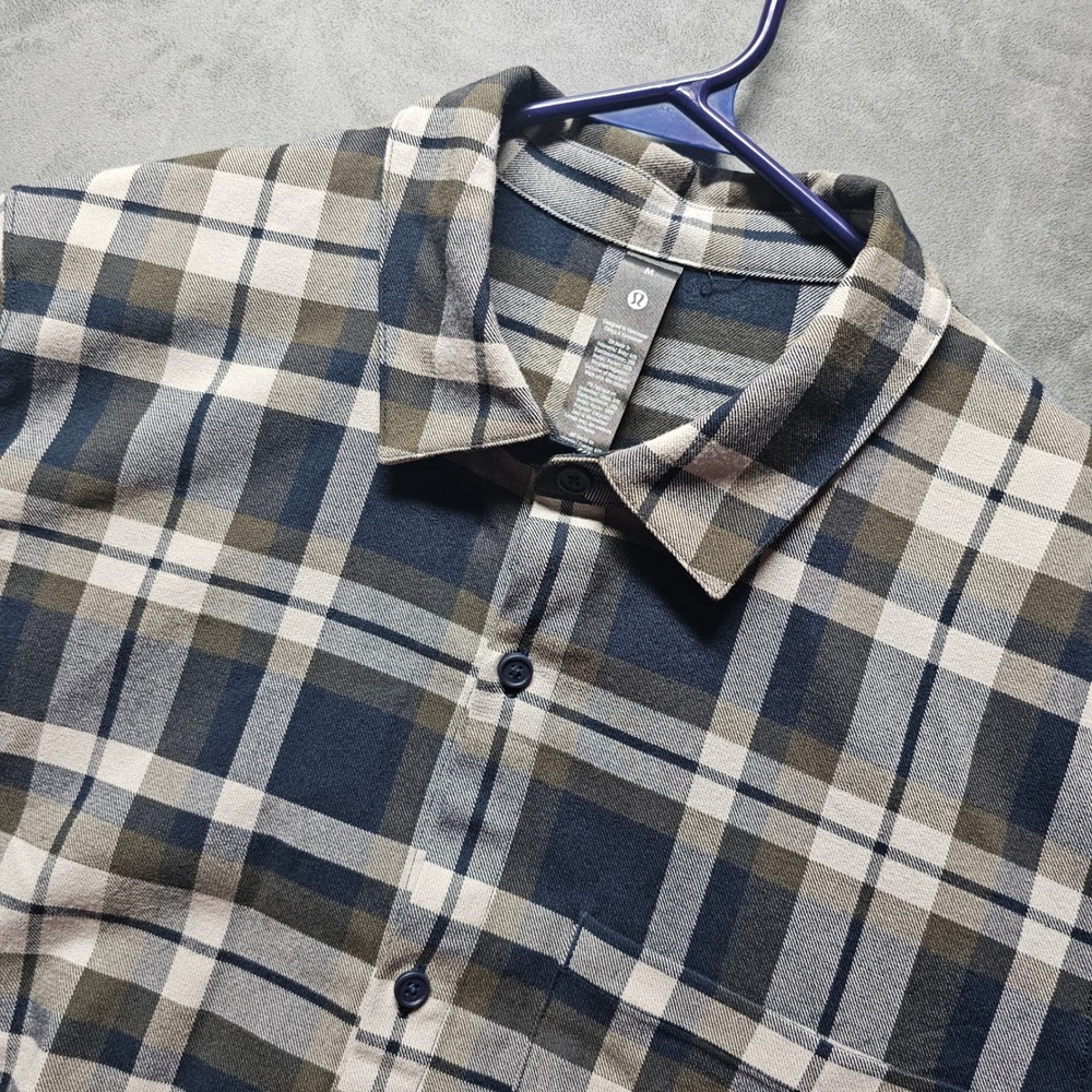 Lululemon Men's Brushed Woven Overshirt Blue Brown Plaid PPTO LM3FSFS Size M NEW